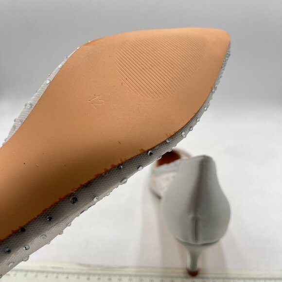 XYD Silver Pointed Toe Slip On Mesh Pumps Rhinestone Studs Kitten Heels Shoes - Picture 6 of 8